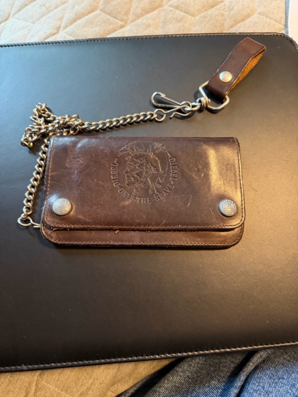 Diesel Dark Brown Leather Wallet with Chain